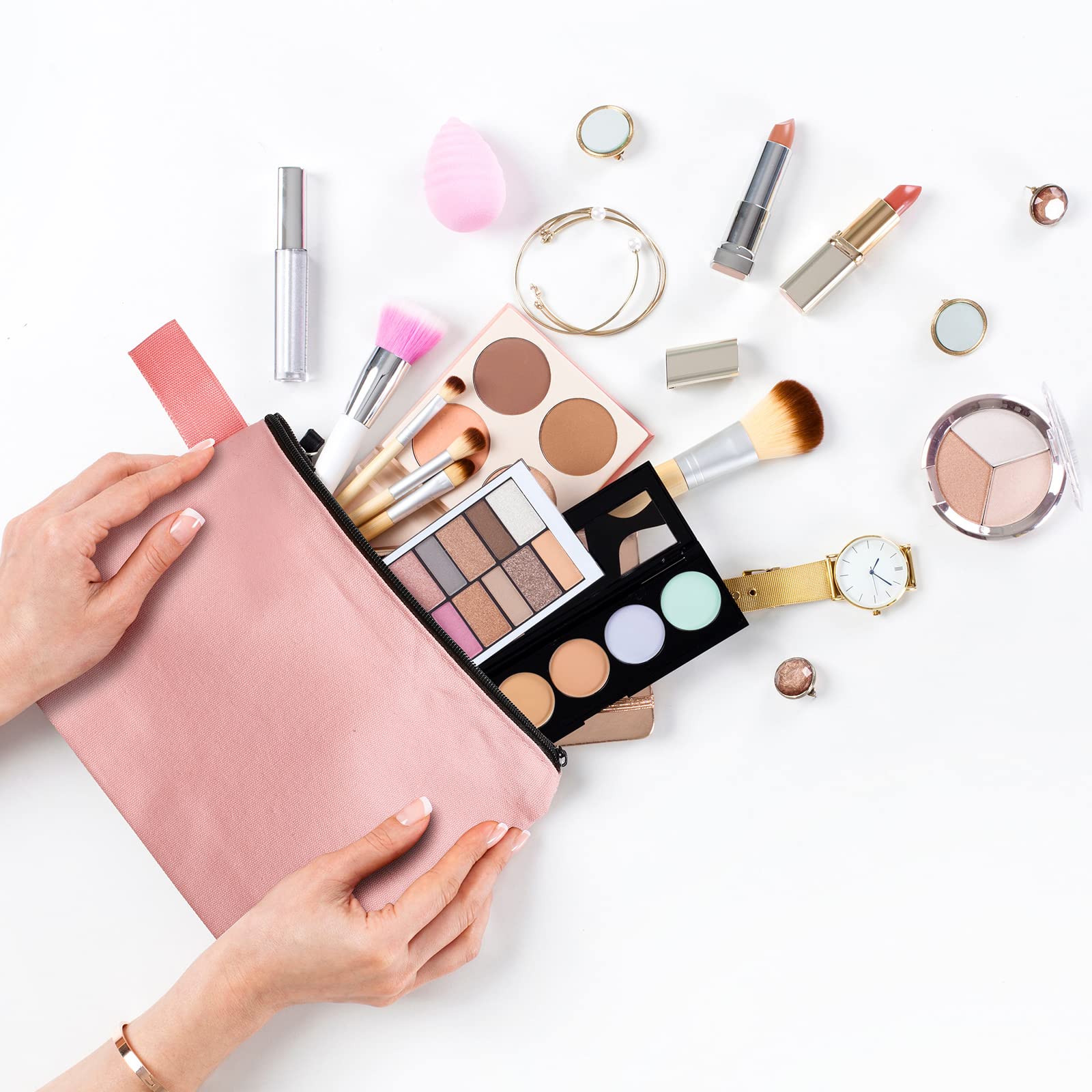 30 Pieces Travel Makeup Bags Canvas Cosmetic Bags Bulk Multipurpose Small Makeup Pouch with Zipper Plain Blank Toiletry Bag DIY