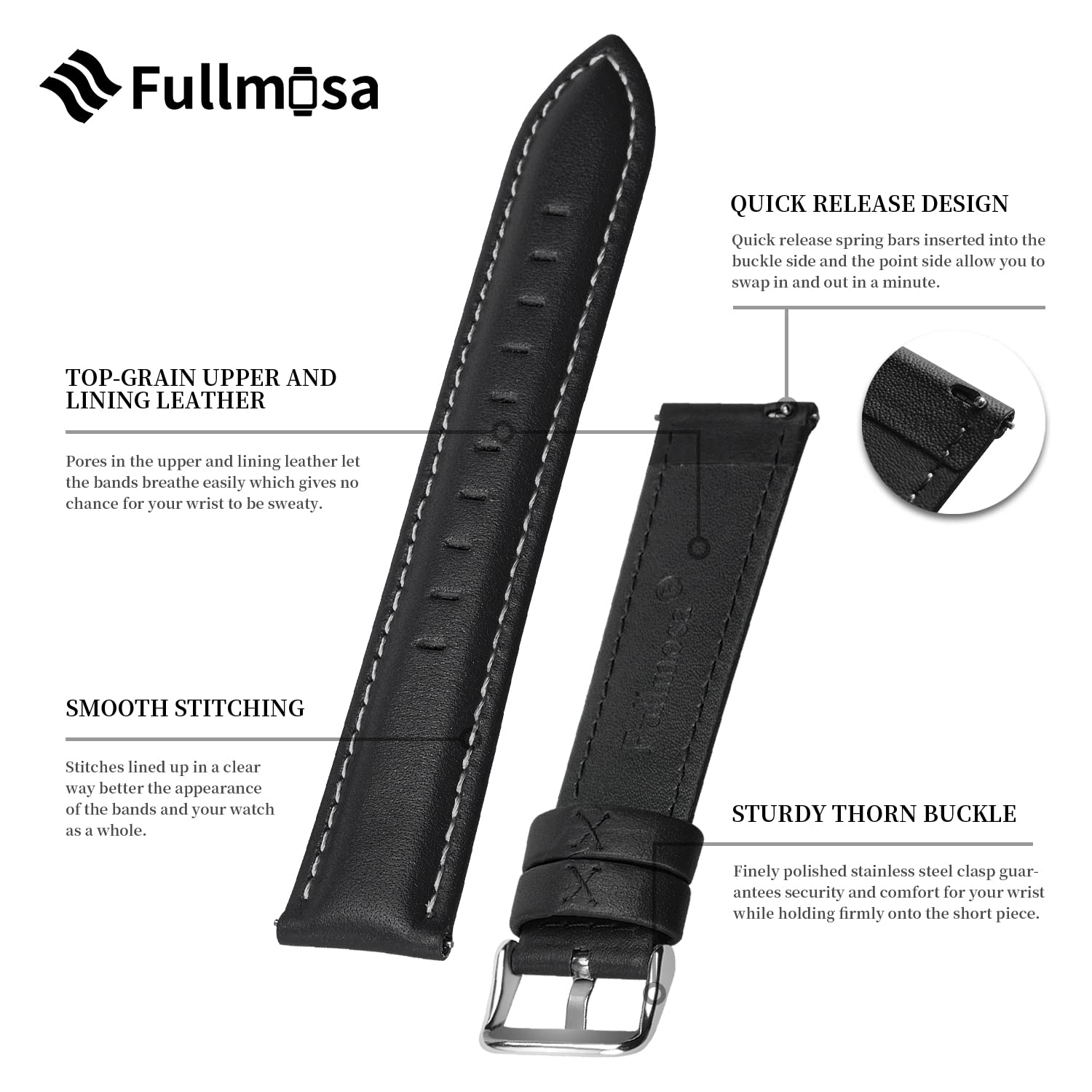 Fullmosa 19mm Leather Watch Bands Compatible with Tissot Le Locle/PRC 200,Casio DW280/290,Umidigi Uwatch 3/Uwatch3 GPS/Uwatch GT