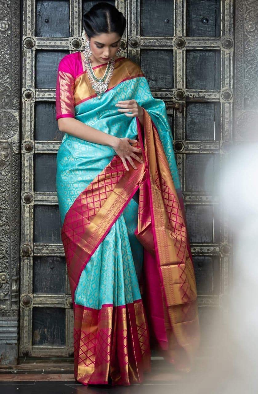 Flosive Ayn WomenS Present Banarasi Soft Lichi Silk Saree Beautiful Jacquard Rich Pallu Design Work Zari Woven Silk Style Saree