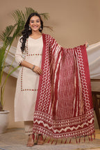 ANNI DESIGNER Ladies Cotton Kurta with Trousers and Dupatta, beige, M