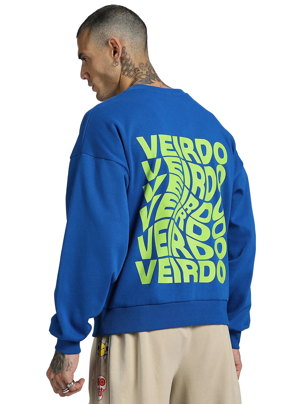 Veirdo Men's Cotton Poly Fleece Oversized Fit Graphic Sweatshirt