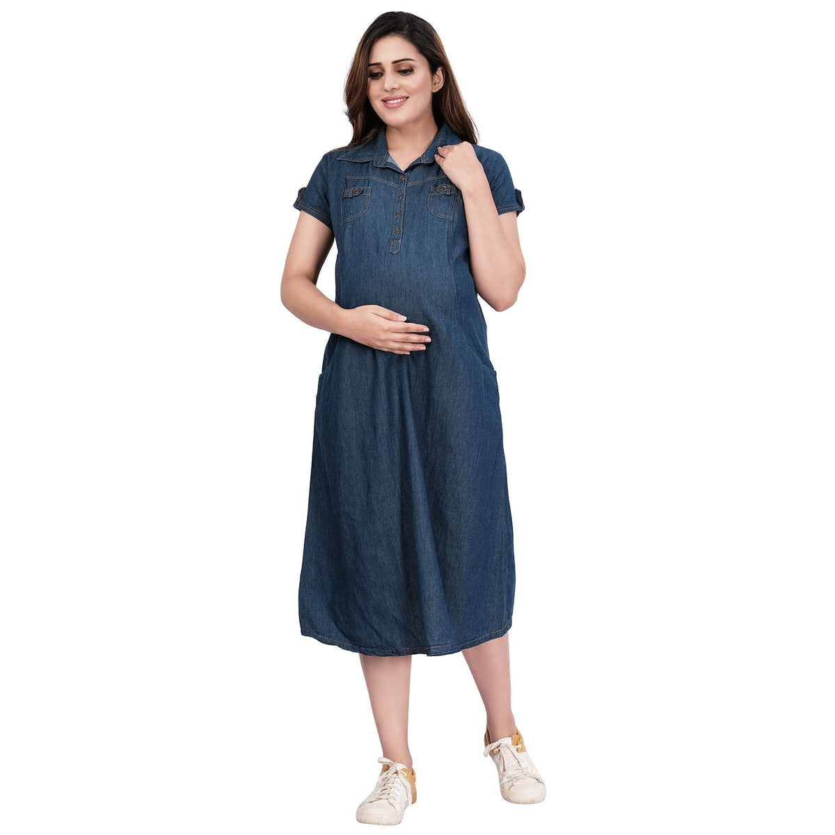 MammaS Maternity WomenS Knee Length Maternity & Feeding Dress With Concealed Nursing Zippers, Soft Comfortable Fabric, Short S