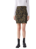 Miss Chase WomenS Multicolored-Base Green Printed Bodycon Eyelet Detailing Short Skirt With Camouflage Printed Twill Tape On Th
