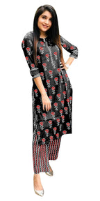 ANNI DESIGNER Women's Cotton Straight Kurta with Palazzo (KUR106_S_Yellow_Small)