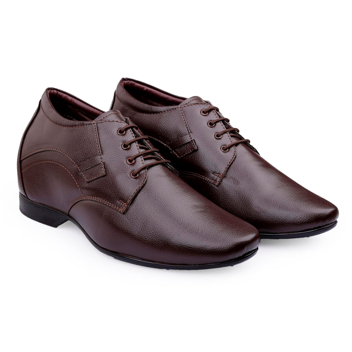 BXXY Mens 3 Inch Hidden Height Increasing Faux Leather Material, Brown Casual Formal Laceup Derby Shoes. 7 UK 7