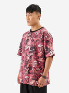 The Souled Store Scribbles Men and Boys Short Sleeves Round Neck Pink All Over Printed Cotton Oversized T-Shirts