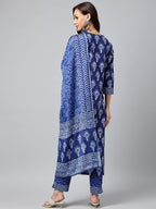 ANNI DESIGNER Womens Cotton Blend Floral Printed Straight Kurta with Pants & with Dupatta (Bulgeriya Blue-NW_5XL_Blue_XXXXX-Lar