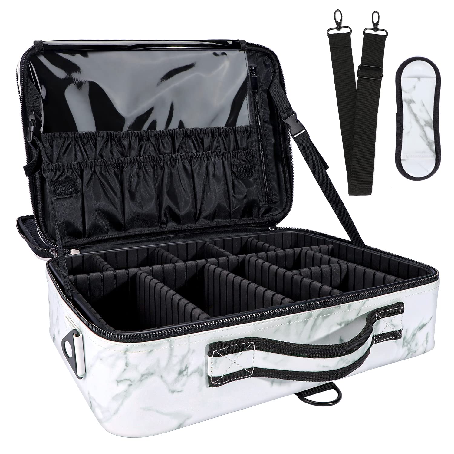 OEWOER Large Makeup Case PU Leather Makeup Bag 3 Layers 16 Inches Professional Makeup Train Case Cosmetic Bag Travel Make Up Bru