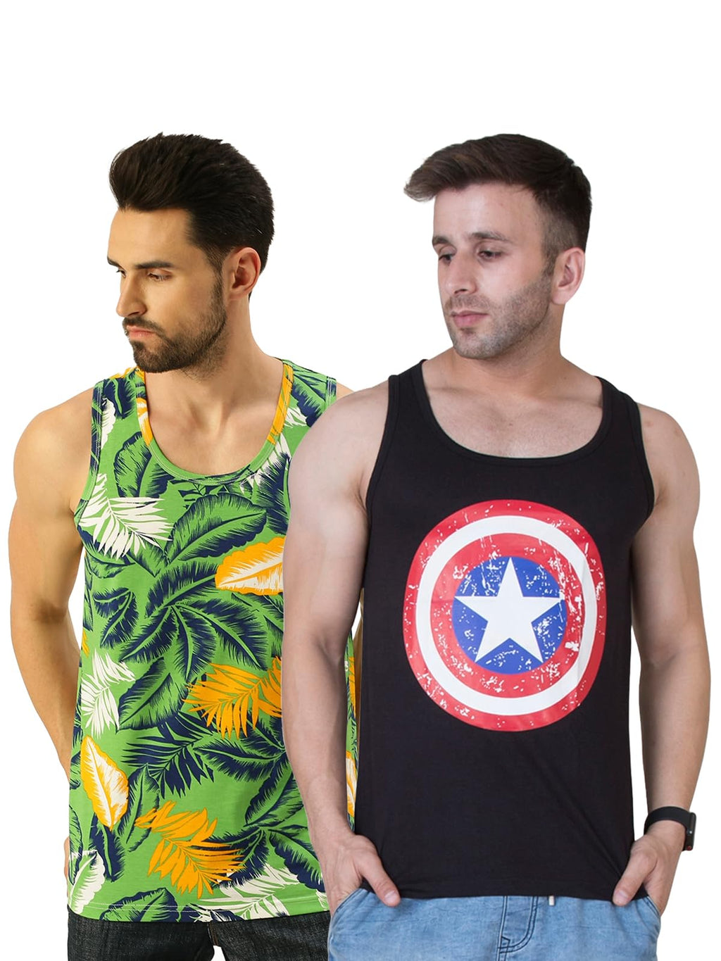 Veirdo Men's Cotton Scoop Neck Regular Fit Printed Sleeveless Vest