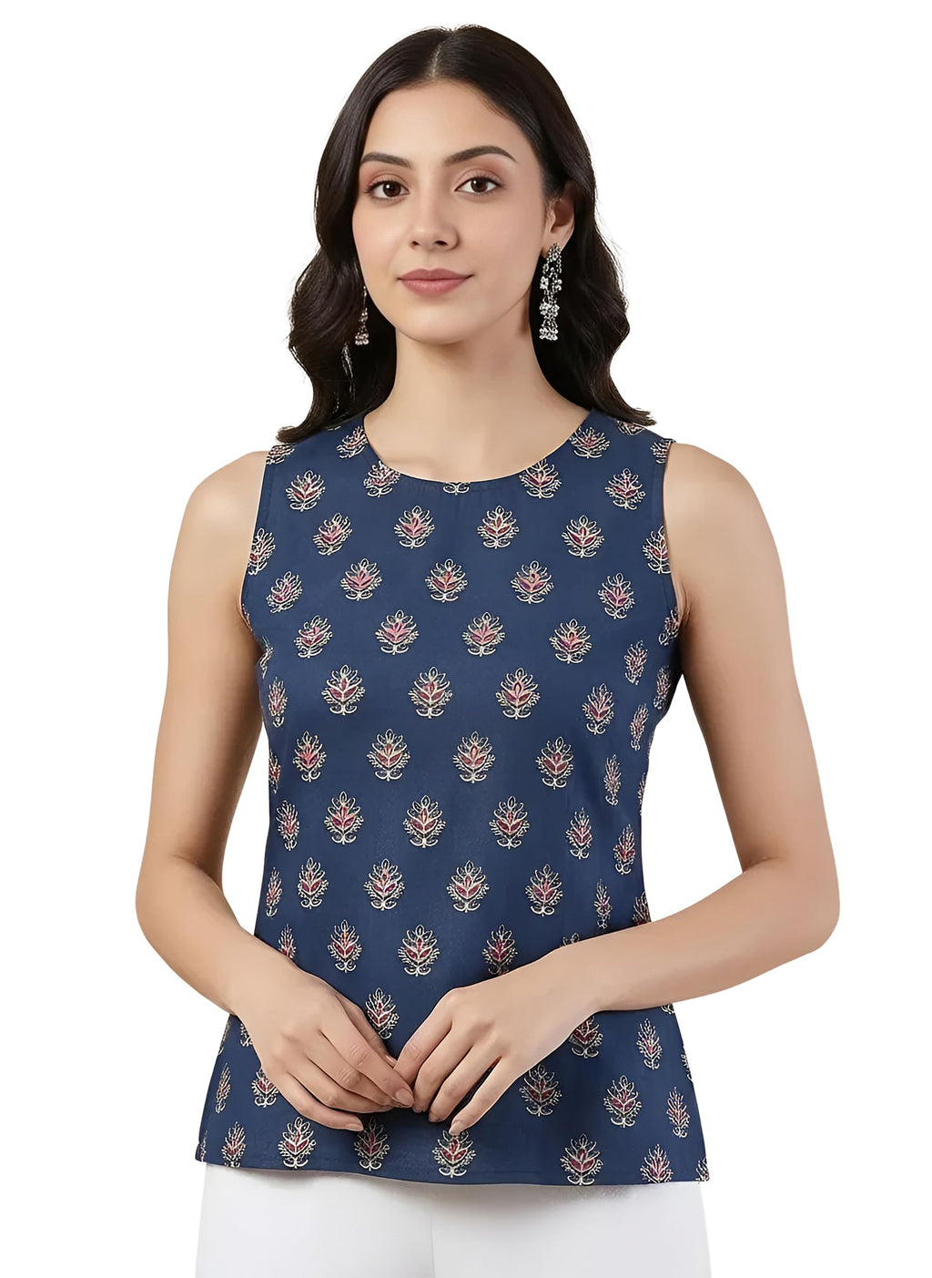 Pinkmint Womens Printed Sleeveless Top for Women & Girls | Pure Cambric Cotton Fabric | Regular Fit | Soft, Breathable| Ideal fo