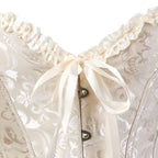 SHYMMUO Women's Lacing Corset Top Satin Floral Boned Overbust Body Shaper Bustier Beige M