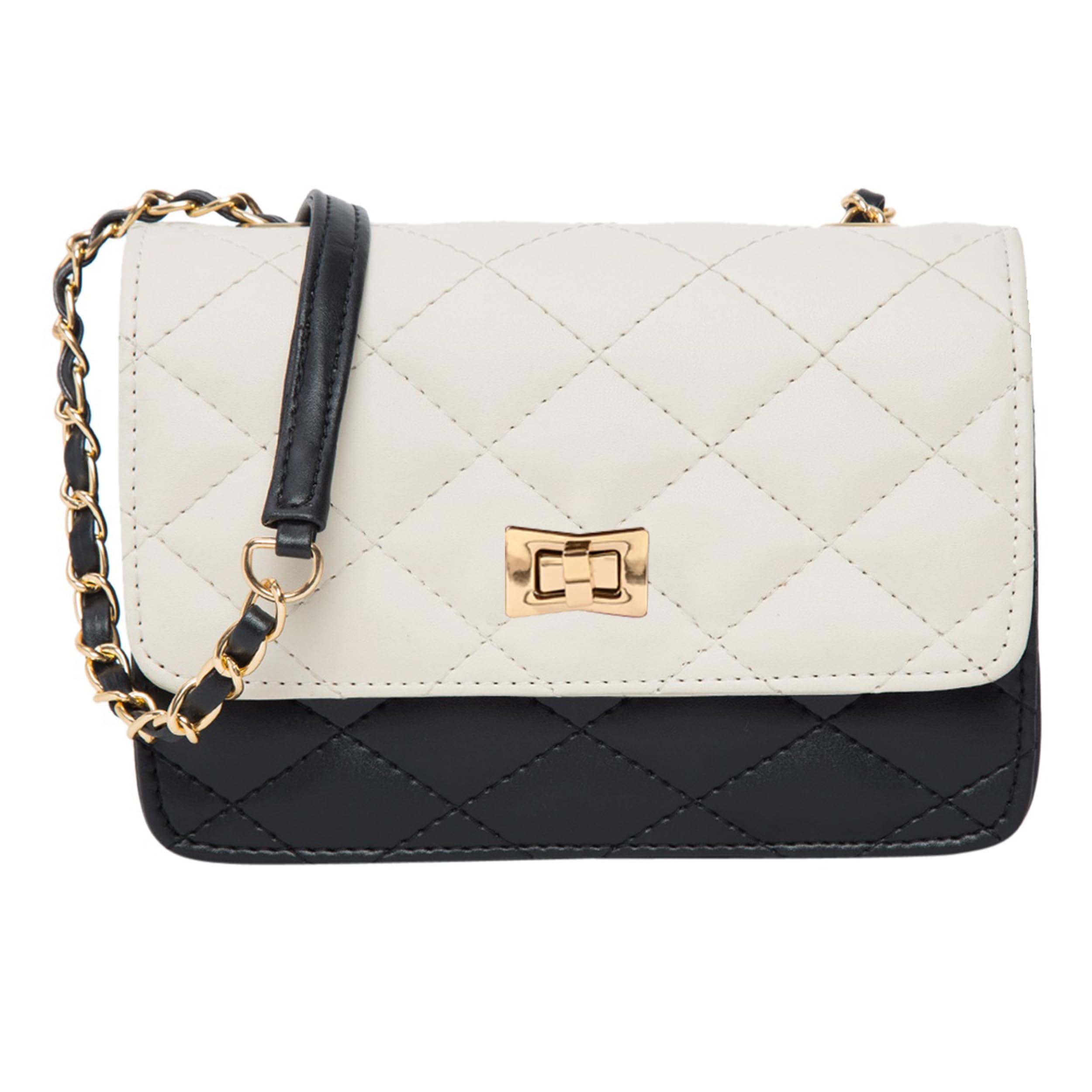 ADISA Womens Girls Quilted Cross Body Sling Bag (SL5075-Off White - Black)