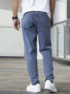 AVANOVA Mens Dark Blue Slant Pocket Wide Leg Jeans  Casual Loose Fit Denim Pants, Cotton Blend Trousers with Slant Pockets for D