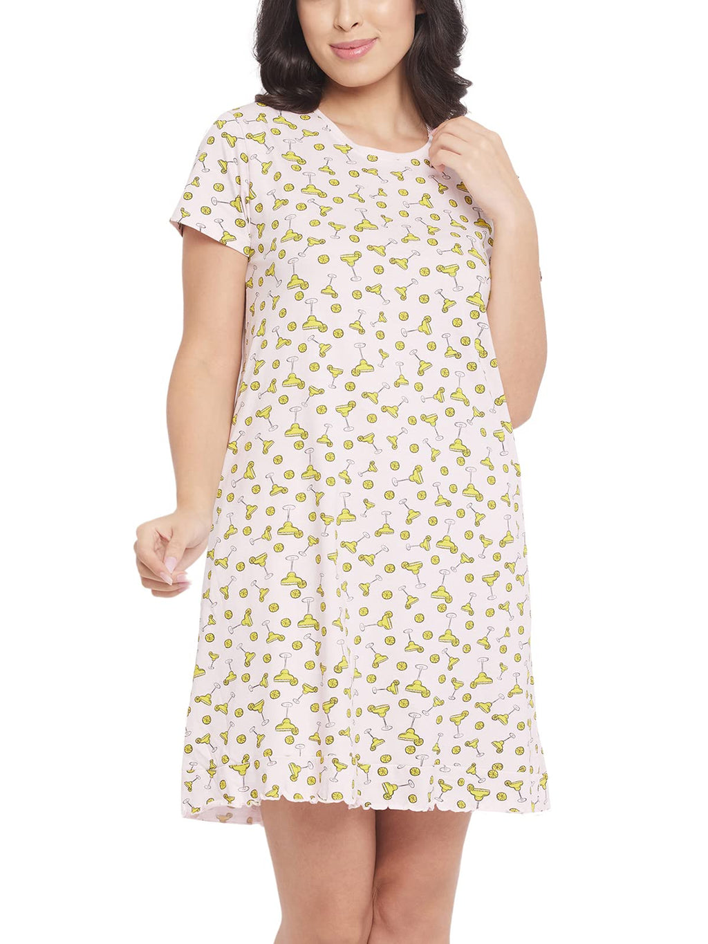 Clovia Womens Cotton Margarita Print Short Night Dress (NS1416R22_Pink_XXL)