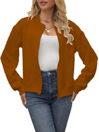Shasmi Womens Brown Polyester Solid Color Long Sleeve Zip Up Bomber Casual Baseball Spring & Autumn Solid Texture Baseball Coll