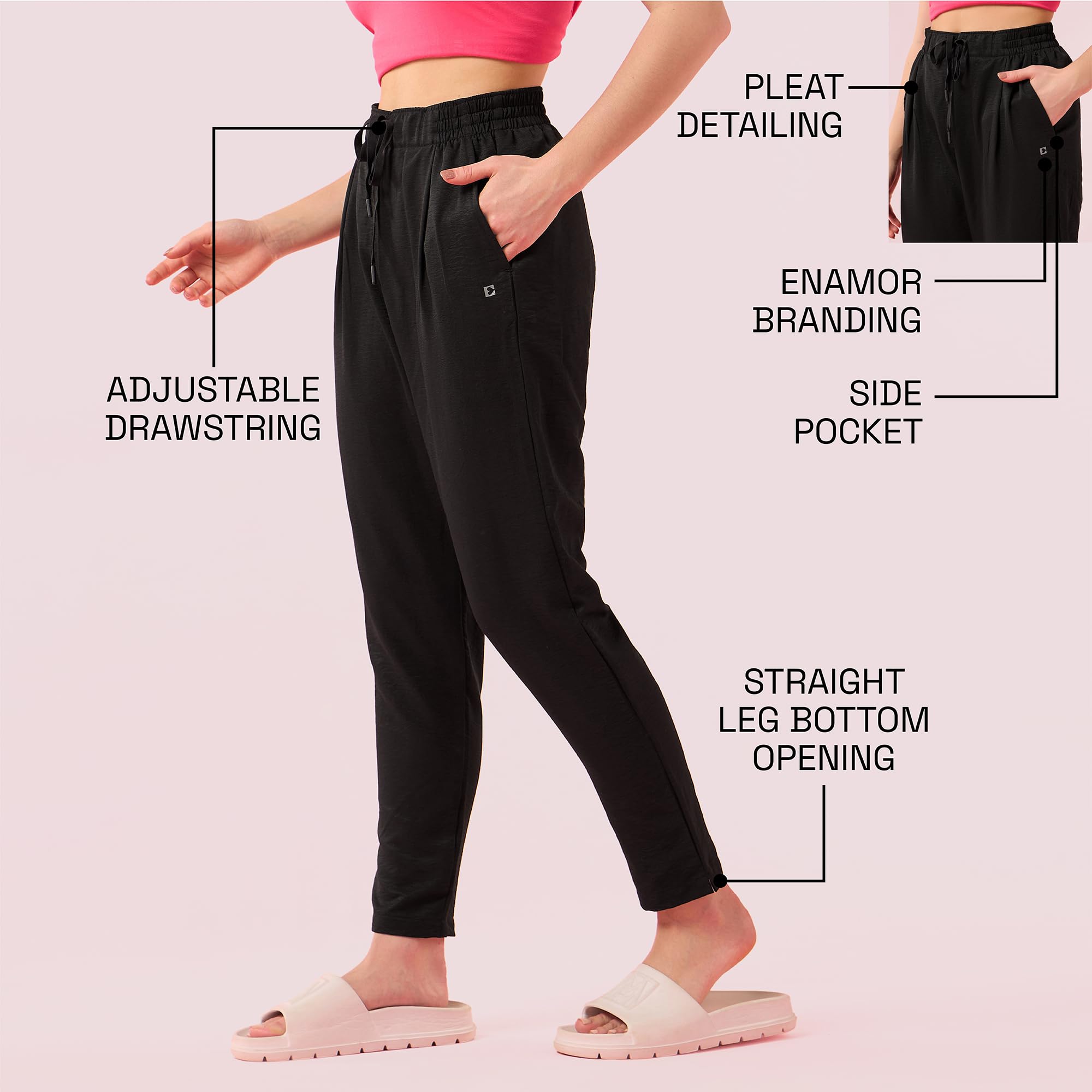 Enamor E407 Womens Pleated Pull-On Pant - Relaxed Fit, Mid Rise, Regular Length