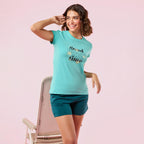 Enamor Womens Graphic Slim Fit T-Shirt (E147_Poolblue Good Things