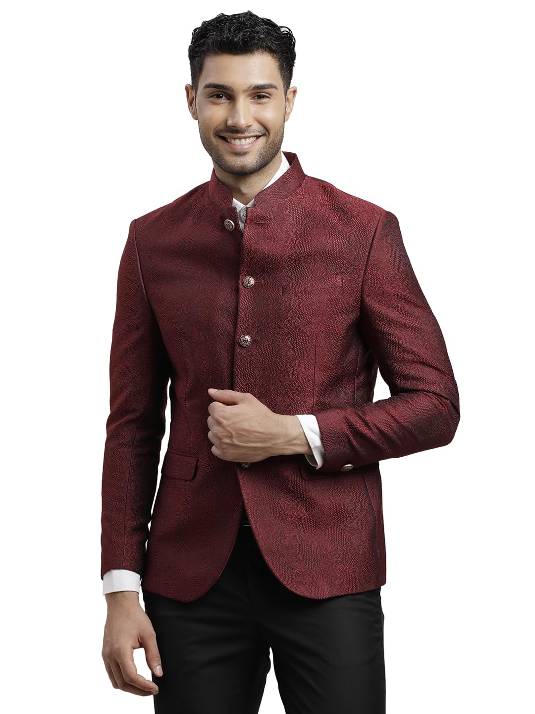 Turtle Men Terry Rayon Self Design Maroon Blazer