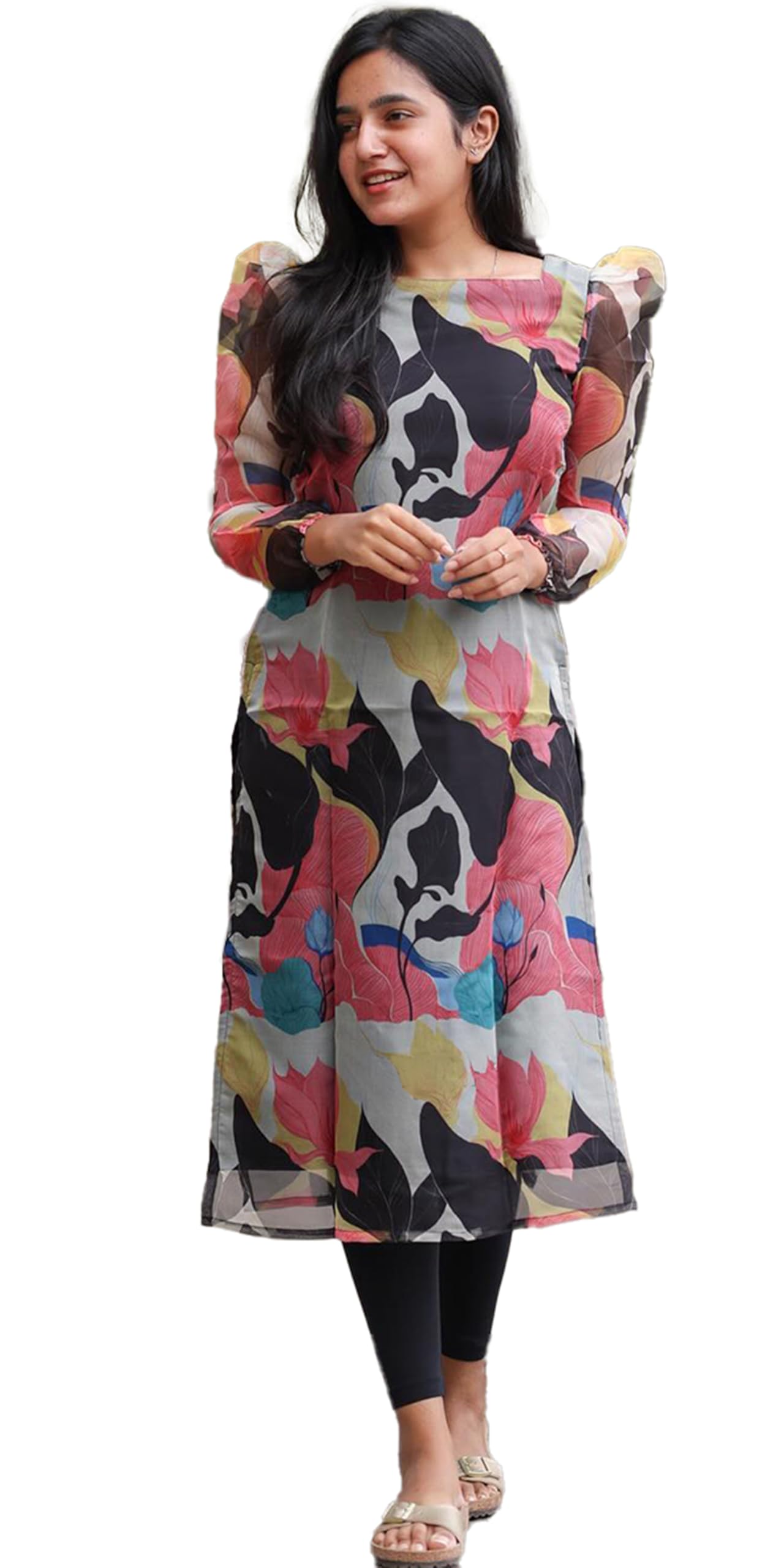 24 Carat Suit Womens Organza Straight Printed Collage Collage Kurti (2CKT9)