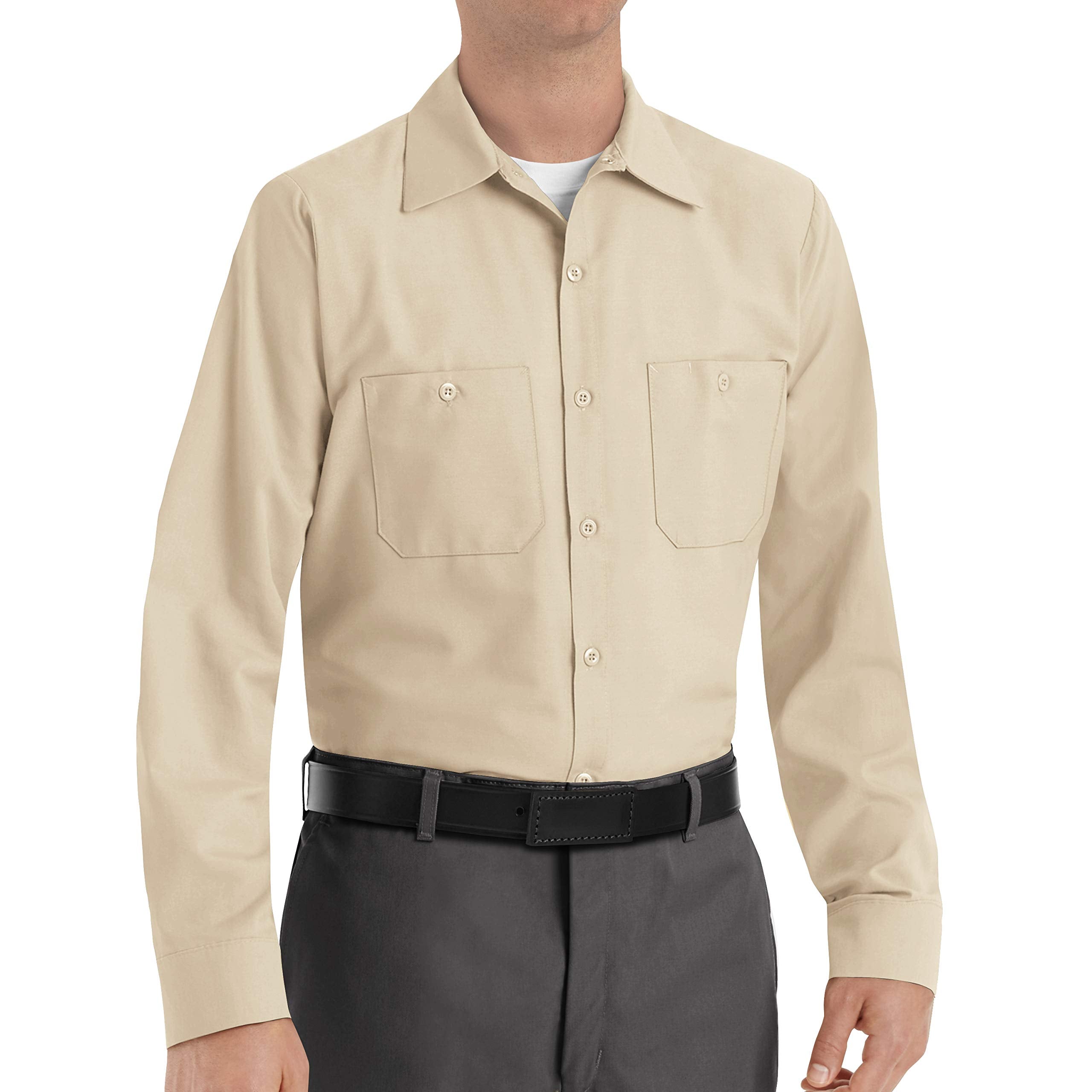 Red Kap Mens Industrial Work Shirt, Regular Fit, Long Sleeve, Light Tan, 4X-Large