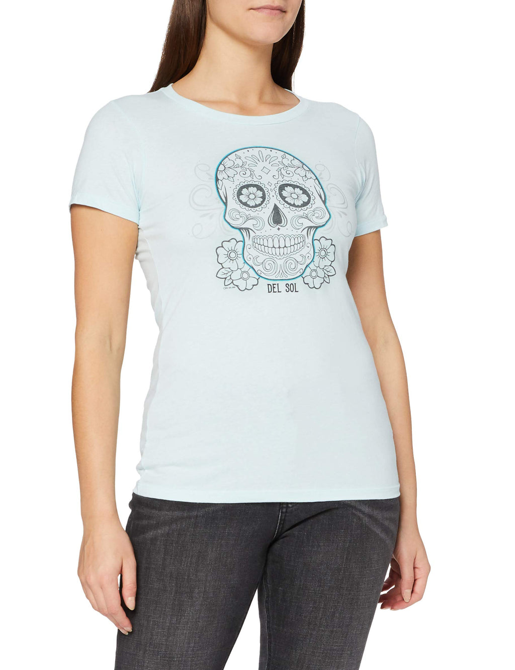 Girls Crew Tee - Day of the Dead - Ice Blue by DelSol for Women - 1 Pc T-Shirt (Large)