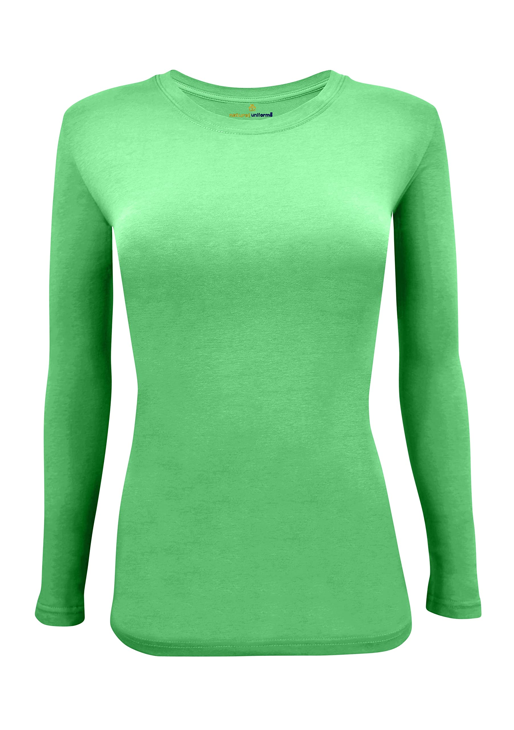 Natural Uniforms Womens Under Scrub Tee crew Neck Long Sleeve T-Shirt (Light green, Large)