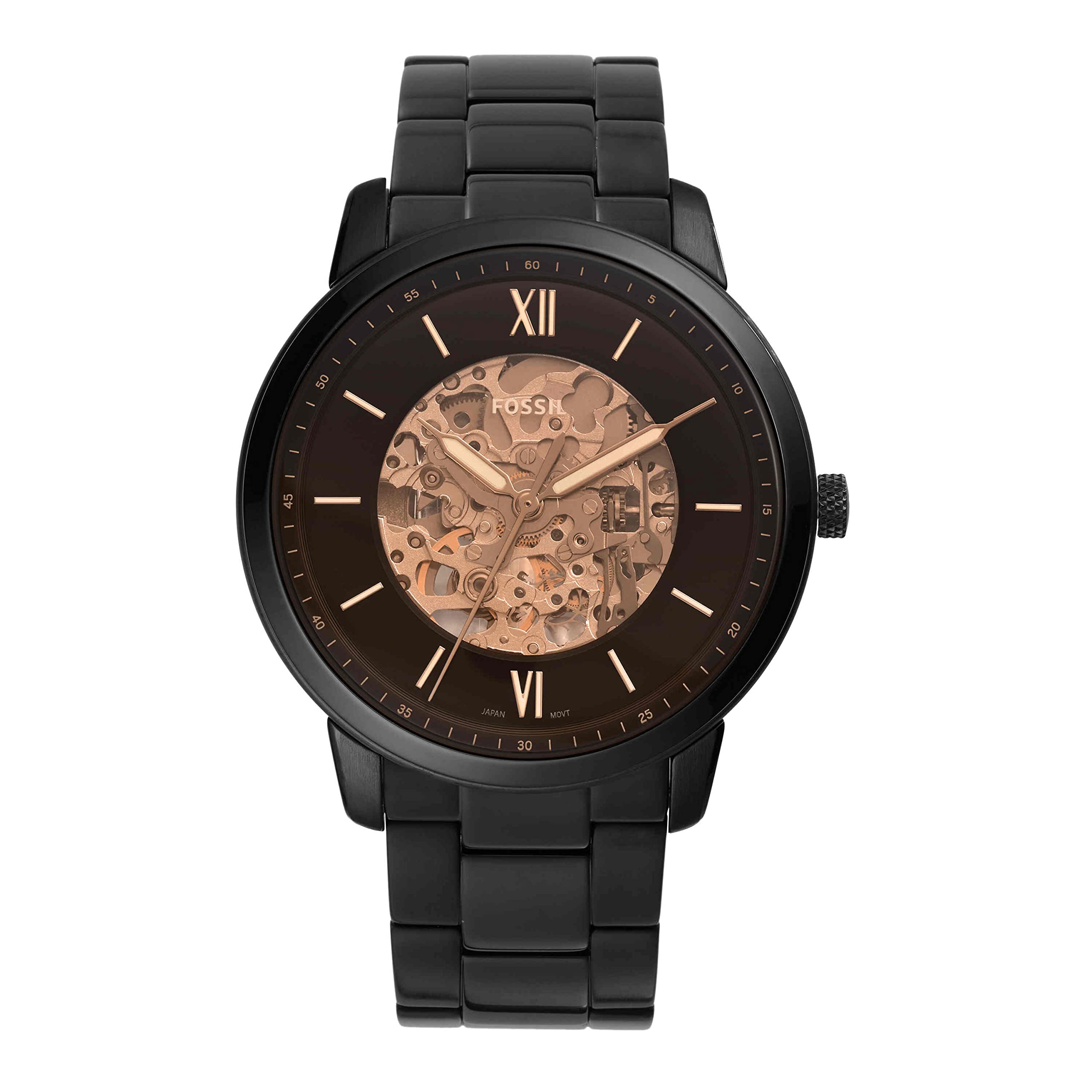 Fossil Men's Neutra Automatic Stainless Steel Three-Hand Skeleton Watch, Color: Black (Model: ME3183)