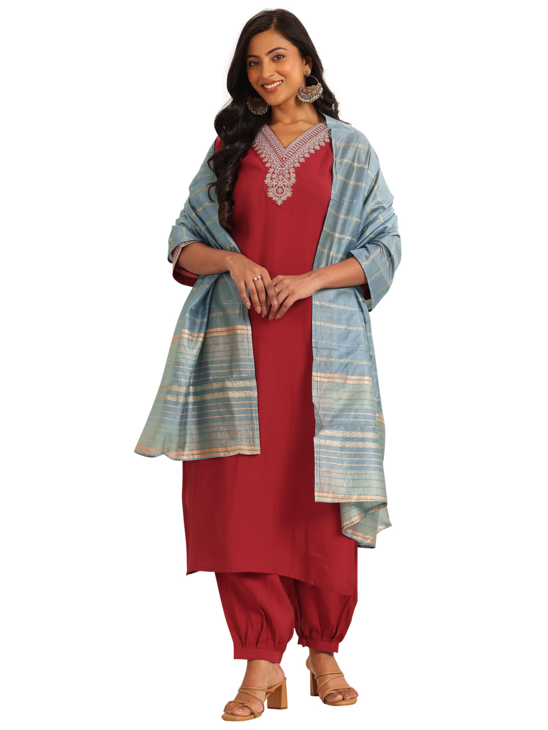 Gerua By Libas Womens Yoke Design Silk Blend Straight Kurta With Salwar And Dupatta