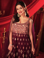 Libas Art Womens Embroidered Georgette A-Line Kurta With Palazzos And Dupatta