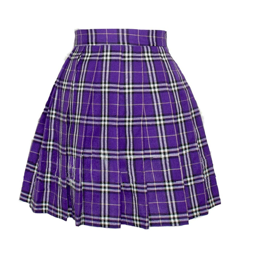 Womens Pleated Mini Skirt Plaid Short Sexy A line Skirts Costumes (4XL, Purple Mixed White)