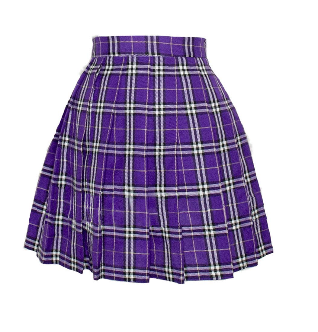 Womens Pleated Mini Skirt Plaid Short Sexy A line Skirts Costumes (4XL, Purple Mixed White)