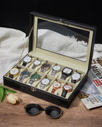 Ohuhu Watch Cases for Men, Watch Box Watch Holder Watch Organizer Display Storage 12 Slot PU Leather Real Glass Lid Soft Velvet
