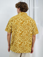 The Souled Store Lion King: Hakuna Vibes Men and Boys Short Sleeves Collared Neck Button Front Yellow All Over Printed Oversized