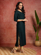 Libas Green Woven Design Rayon Straight Kurta