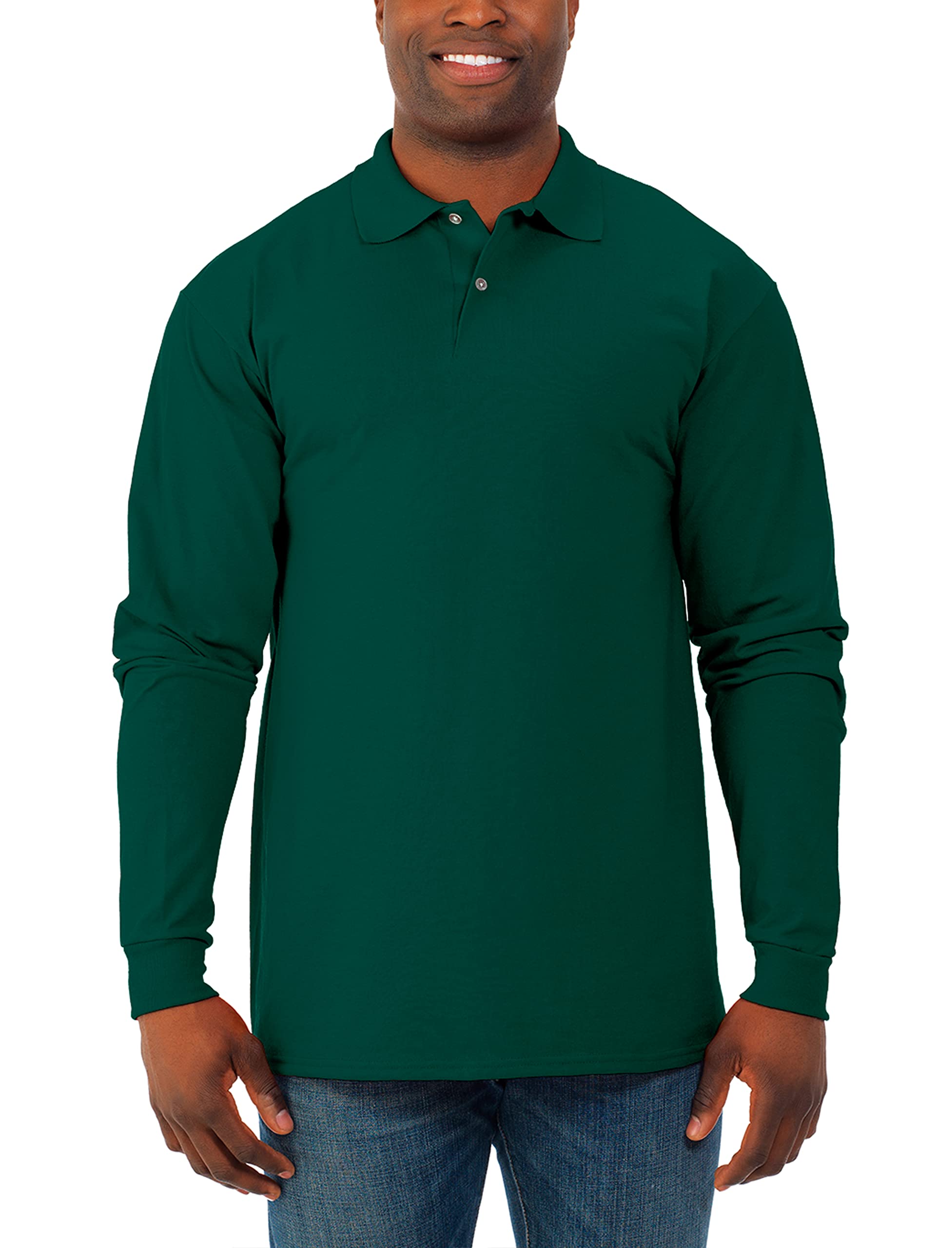 Jerzees Mens SpotShield Stain Resistant Polo Shirts (Short & Long, Long Sleeve-Forest green, XX-Large