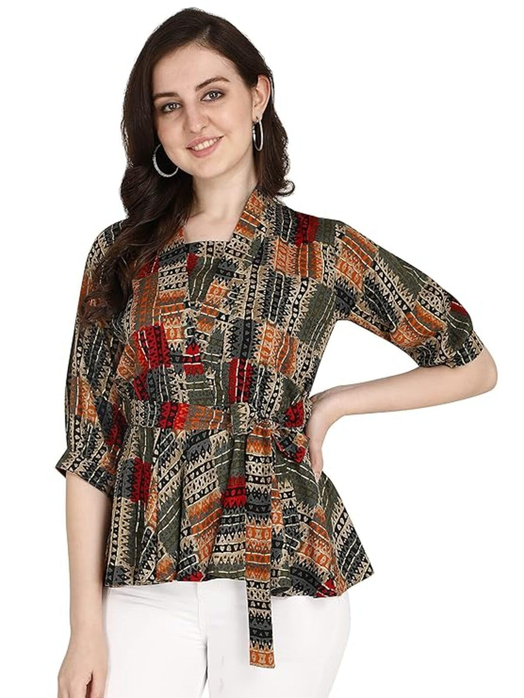 OM SAI LATEST CREATION Women Solid Western Top with Half Sleeves for Office Wear, Casual Wear, Under 399 Top for Women Top (Gree