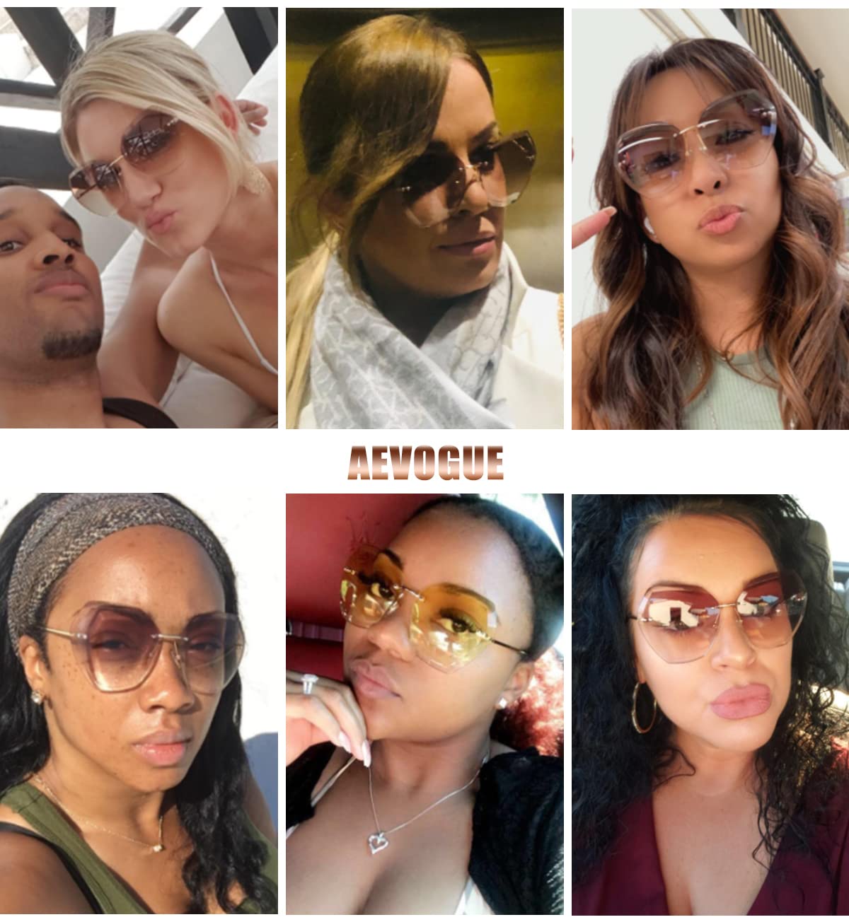 AEVOGUE Sunglasses For Women Oversized Rimless Diamond Cutting Lens Sun Glasses AE0534 (Gold&Yellow)