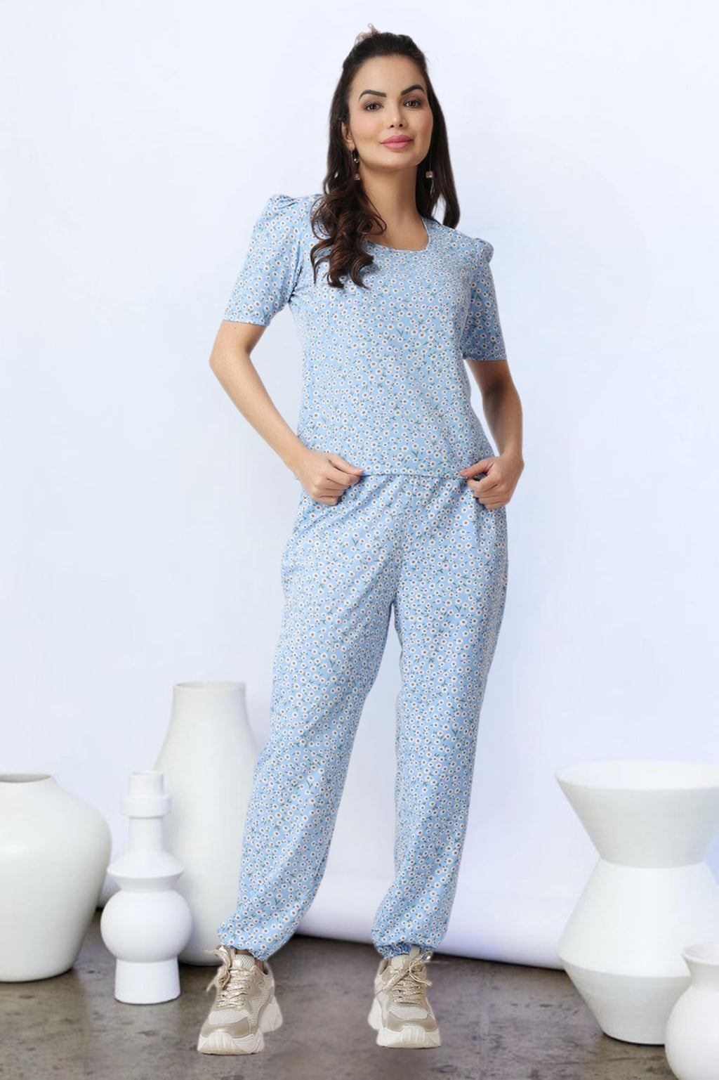 POPWINGS Casual Printed Top and Joggers Co-Ord Set for Women || Stylish Summer Co-Ords Set for Women || Round-Neck Top and Jogge