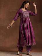 Libas Purple Silk Blend Printed Kurta Sets For Women