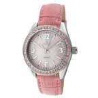 Peugeot Women's Boyfriend Large Face Case Dress Wrist Watch with Swarovski Crystal Bezel & Thick Leather Strap Band