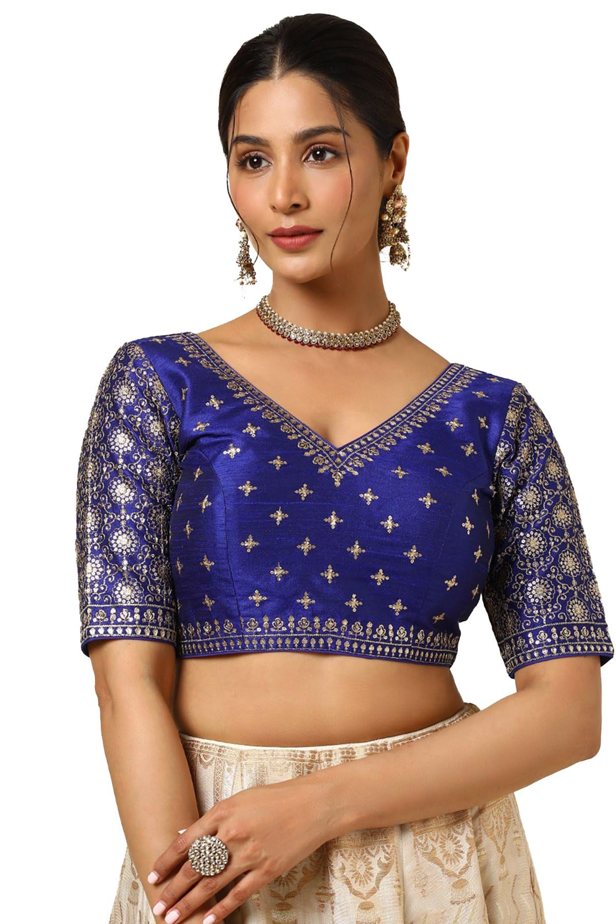 Soch Women Tussar Embroidered Padded Blouse with Sequins