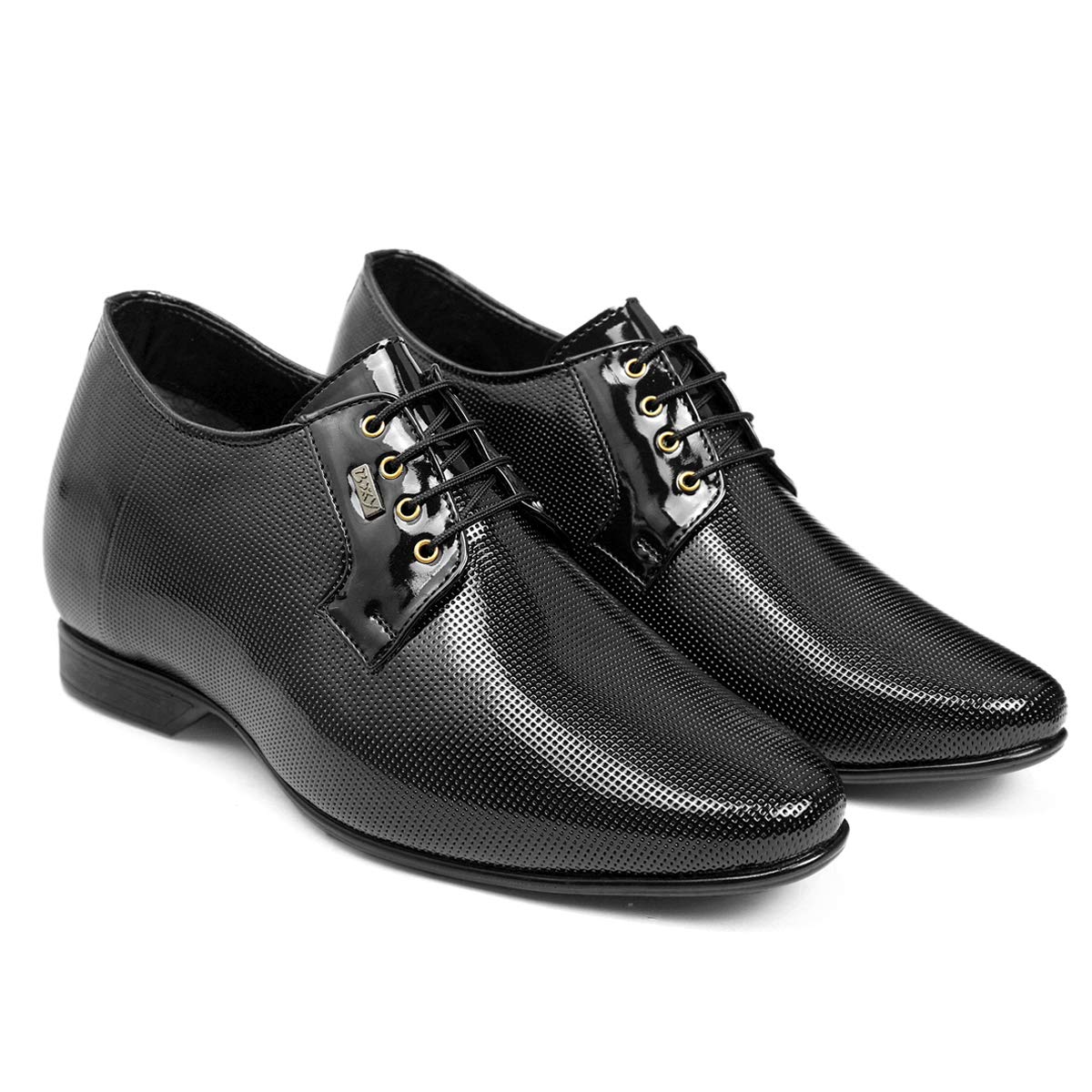 BXXY Mens 3.5 Inch Hidden Height Increasing Patent Material with Black Casual Formal Laceup, Derby Shoes. 8 UK 8