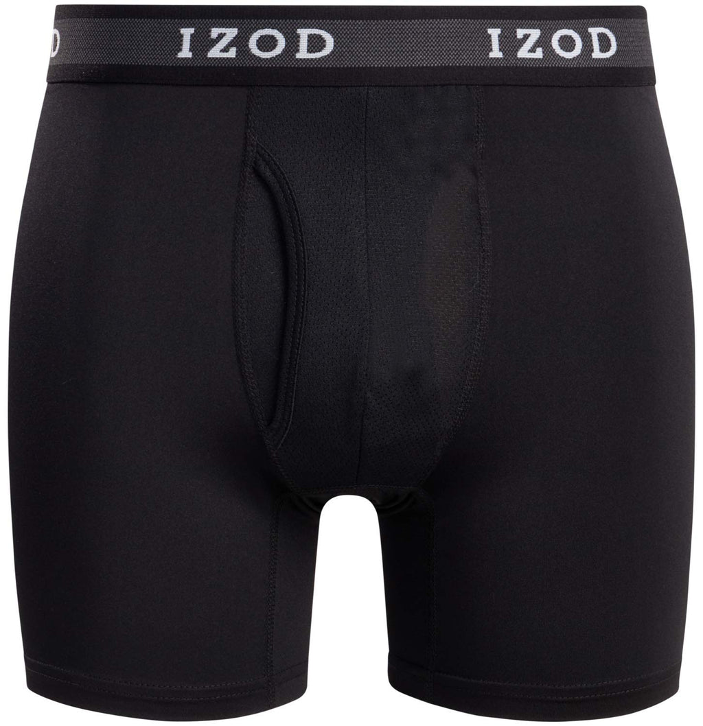 IZOD Men's Underwear - Performance Boxer Briefs with Mesh Functional Fly (10 Pack), Size Large, Black