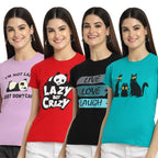 Preneum Womens Cotton Regular Fit Latest Graphic Stylish Printed Short Sleeves Casual T-Shirt || Trendy Design & Stylish (Pack