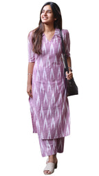 GoSriKi Ikat Printed Cotton Kurta Set for Women | Soft Fabric | Stylish Ethnic Costume, lavender, 50
