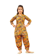 Aarika Girls Ethnic Wear Mustard Colour Abstract Printed Cotton Kurti Patiala Set With Belt (4-10 Years)