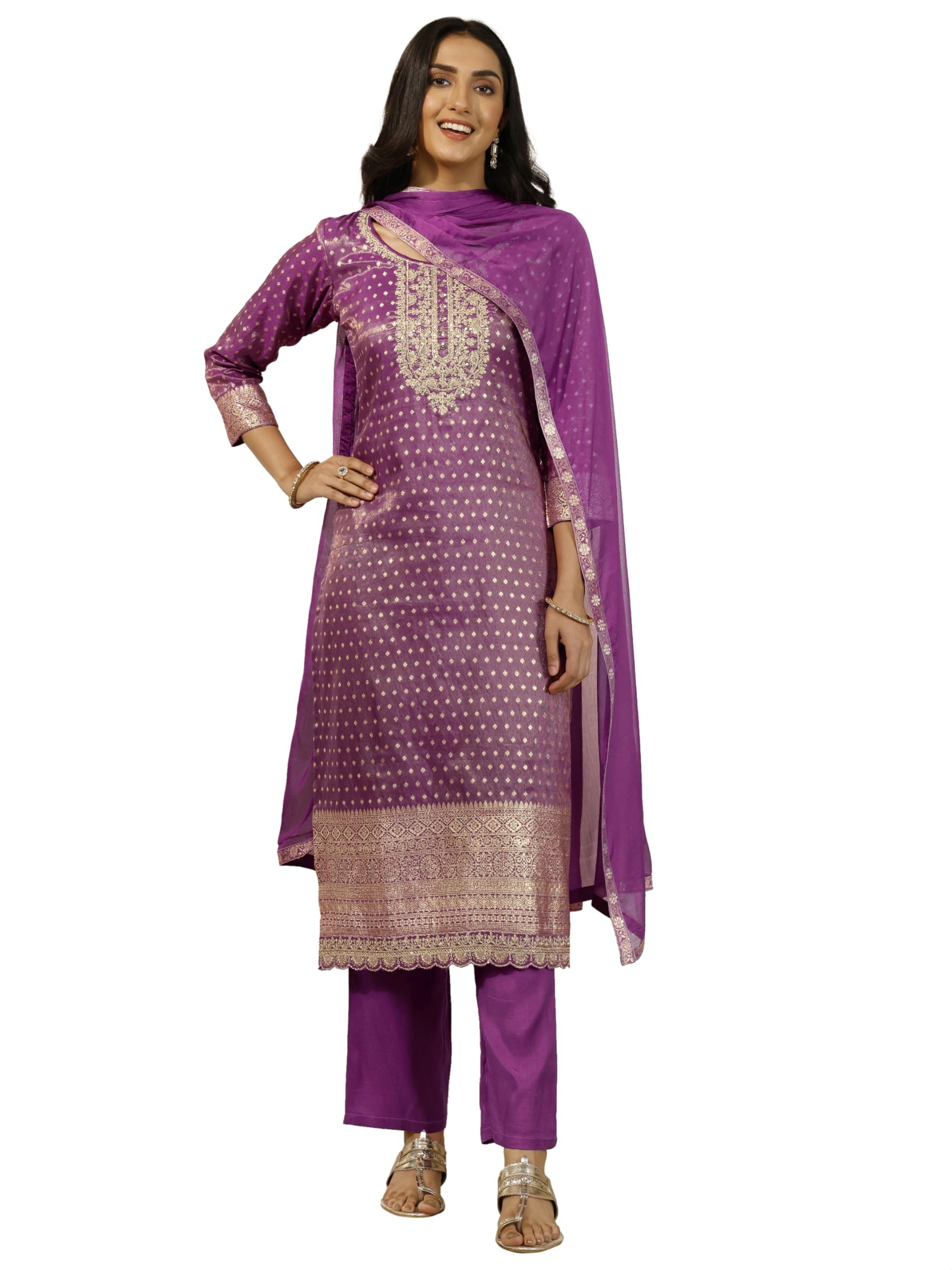 Libas Woven Design Silk blend Straight-fit Kurta Set for Women (99812L)
