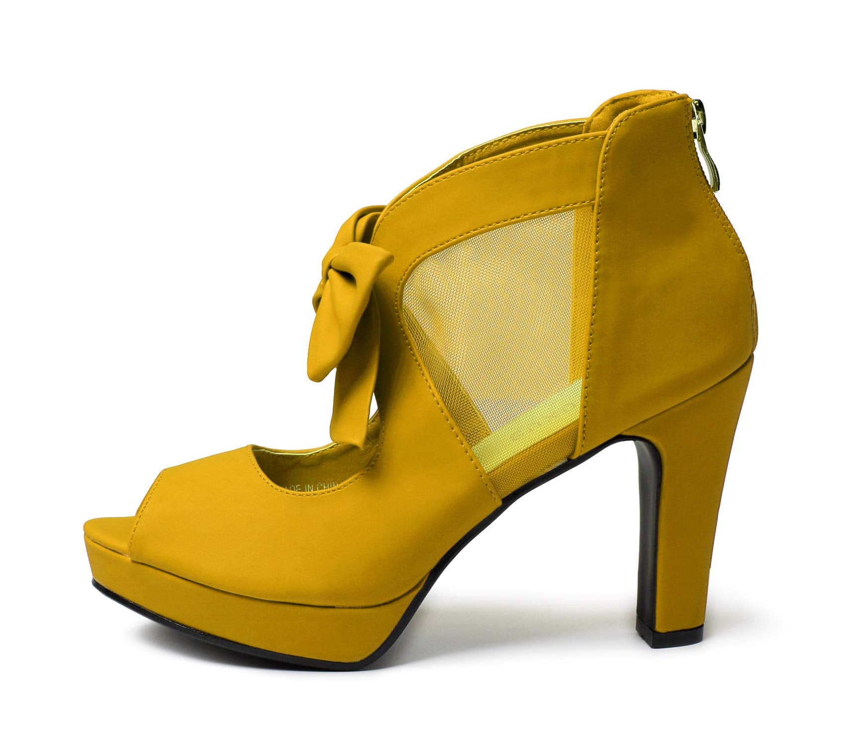 GATUXUS Open Toe Women Platform High Heel Shoes Bows Strappy Sandals (US 9, Yellow)