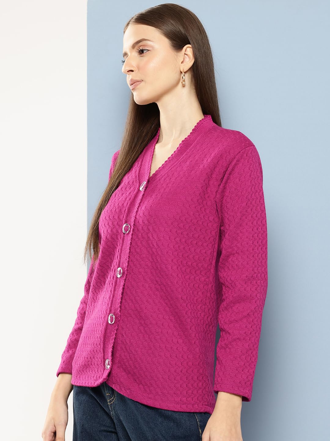 Aarika Womens Casual Wear Purple Colour Solid Woolen Cardigan (S-L)