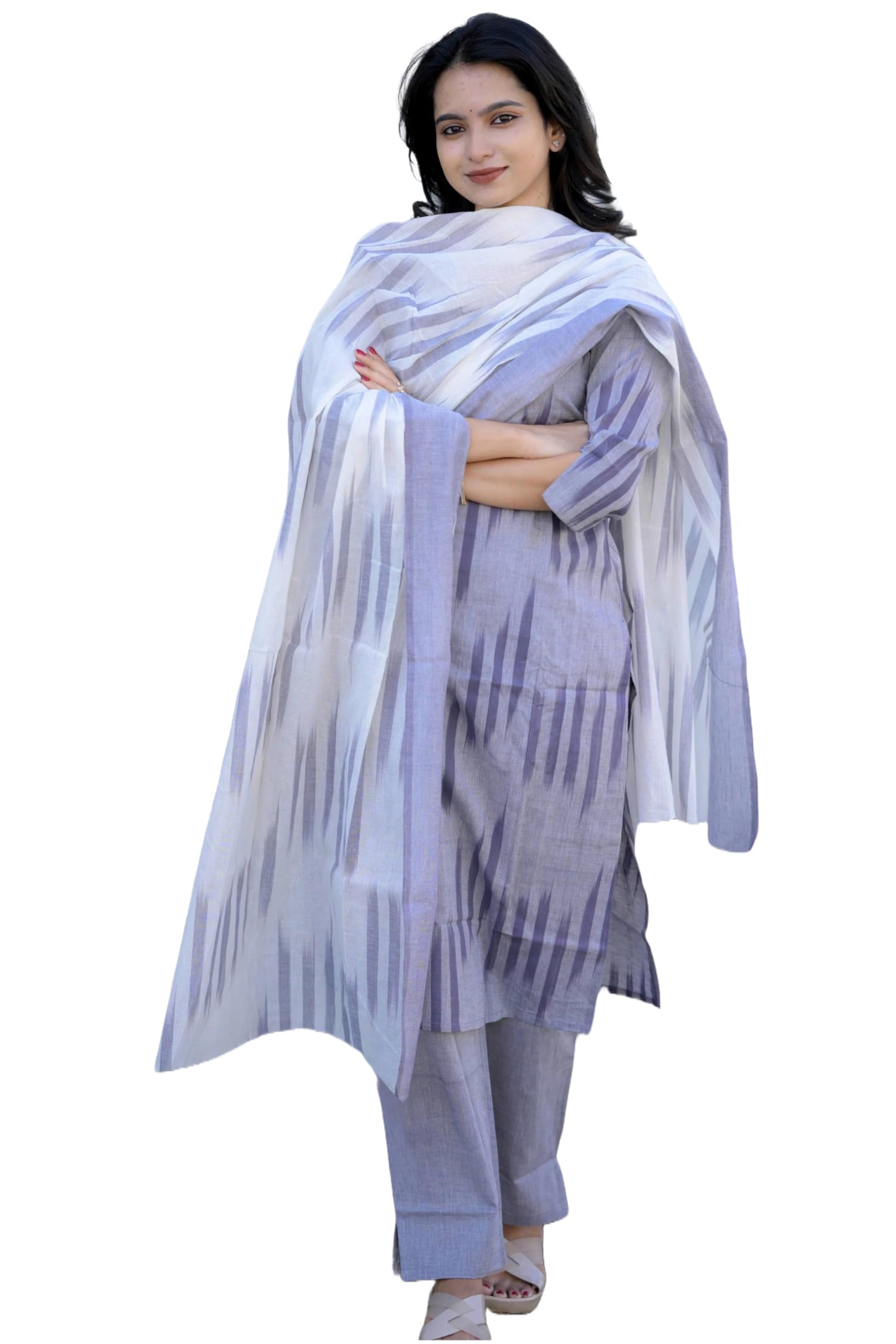 ANNI DESIGNER Womens Rayon Viscose Straight Printed Kurta with Pant & Dupatta (Jumera Blue_M_Blue_Medium)